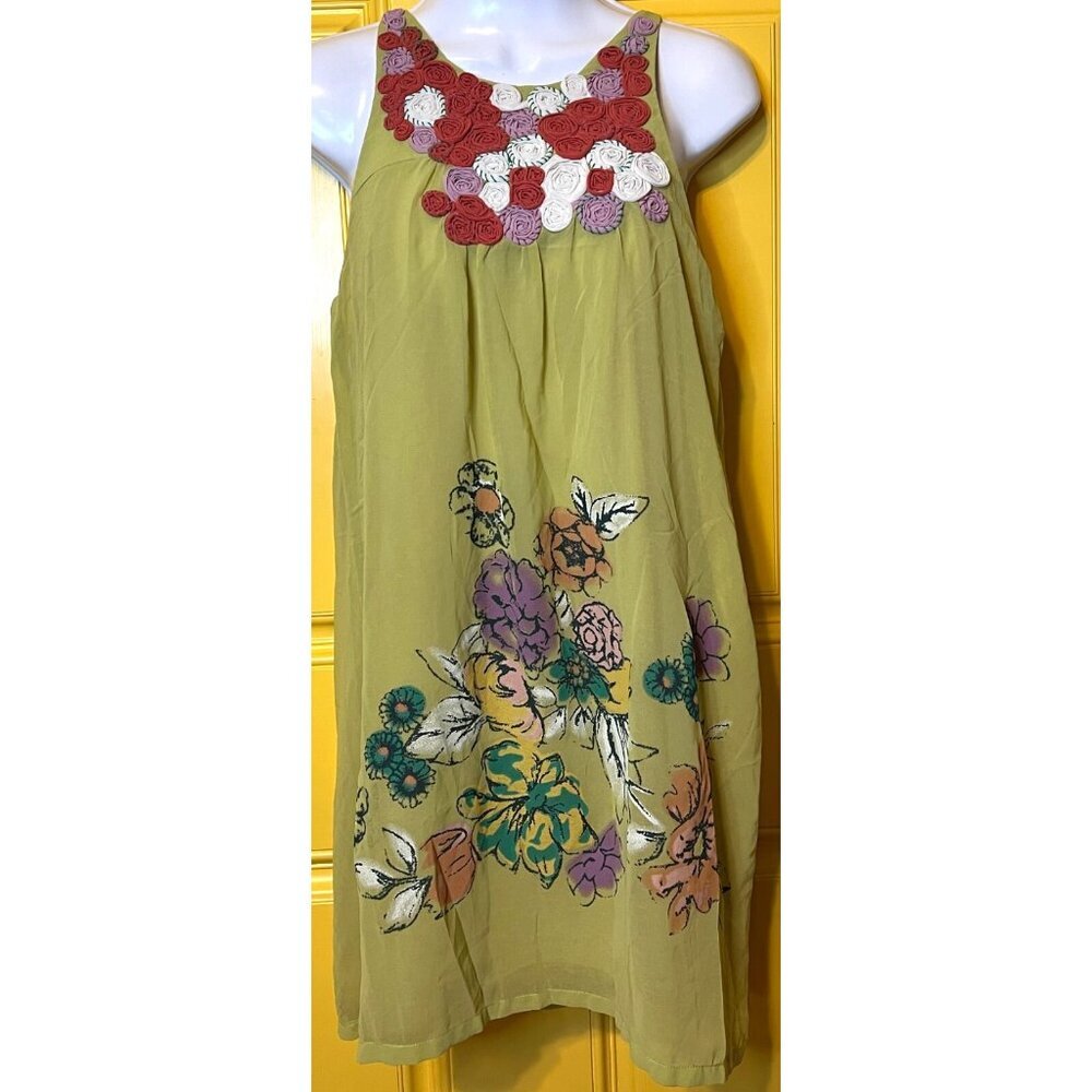 Lulumari Floral Folded Fabric Embelishments Painted SZ Small Flowers Trim Dress